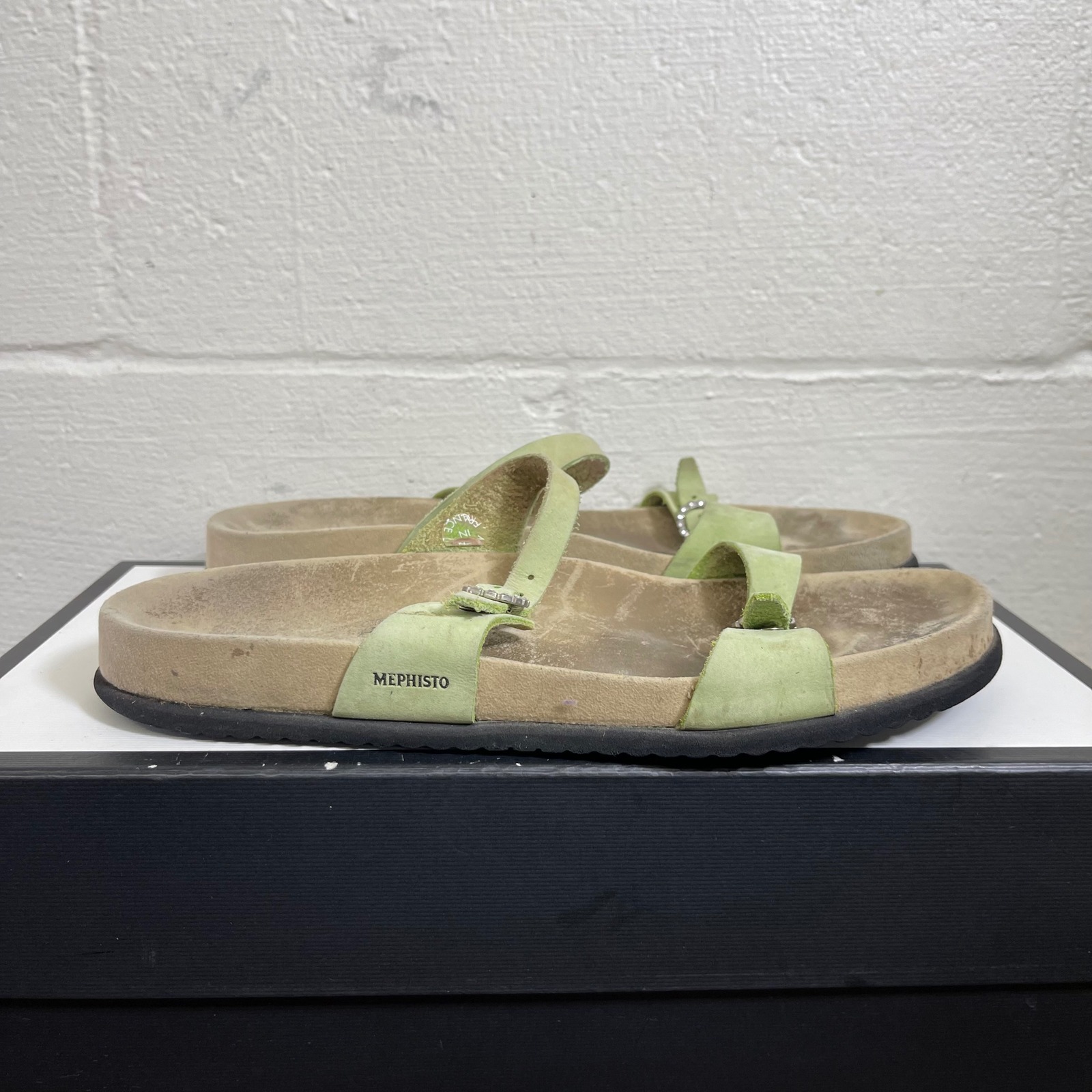 Mephisto Norie Green Nubuck Leather Slide Sandals Slip On Women's 41 Eu/11 Us